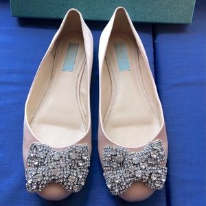 Blue by Betsey Johnson Pink Satin Ballet Flats with Rhinestone Bow Size 8